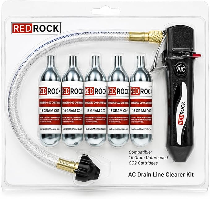 RedRock Gallo Drain Gun with 5 Unthreaded CO2 Cartridges for A/C Condensate Line Air Conditioner Cleaner Blaster Opener Kit with Five Cartridge Clears HVAC Clogs