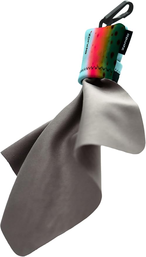 SPUDZ Ultra Microfiber Lens Cleaner with Closeable Bottom – Clip-On Pouch, Washable – for Binoculars, Scopes, Glasses, Screens | Ultra Rainbow, 6 x 6 Inch