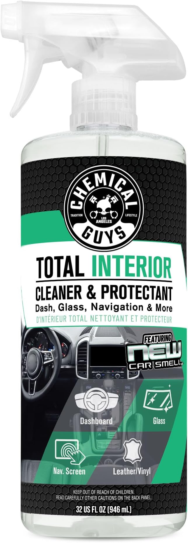 Chemical Guys, Total Interior Cleaner & Protectant, New Car Smell, 32 oz | Cleans leather, vinyl, plastic and glass in one step with a fresh new car scent and a factory-style finish