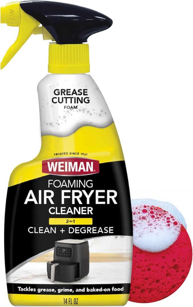 Weiman Foaming Air Fryer Cleaning Kit, Cleaner & Degreaser for Ceramic Baskets & Trays, Removes Grease, Grime, Oil & Baked-On Food, Includes Non-Abrasive Sponge, Fast-Acting, Residue-Free, 14 oz