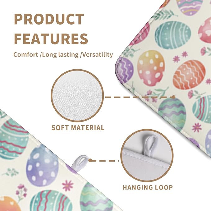 Easter Dish Drying Mat for Kitchen Counter Easter Spring Colorful Eggs Floral Drying Mats Absorbent Reversible Microfiber Washable Draining Pad Washable Dry Mat 18x24 Inch