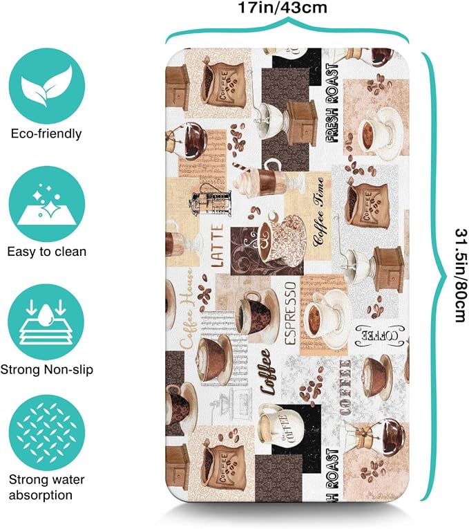 Coffee Mat 17inx31.5in,Coffee Bar Mat for Countertops,Absorbent Hide Stain Anti-Slip Coffee Bar Accessories Fit Under Coffee Machine Mat,dish drying mats for kitchen