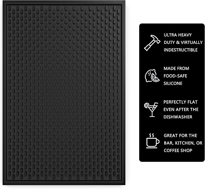 AXIESO Silicone Drip Mat - 1/2 Inch Thick, Heat-Resistant and Food Safe - Counter Top, Coffee Bar or Restaurant - Drying Mat for Glasses - 18x12 Inches