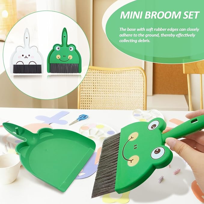 2Pcs Mini Broom and Dustpan Set,Each Set Comes with A Broom and A Dustpan Ldeal for Tight Spaces in Desk Boxes