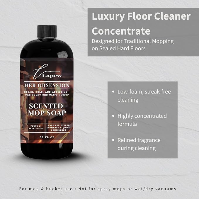 Lapew Her Obsession Scented Mop Soap - Luxury Floor Cleaner Concentrate for Mopping Tile, Laminate, Vinyl & Hardwood | Streak-Free, Low-Foam | 36 oz