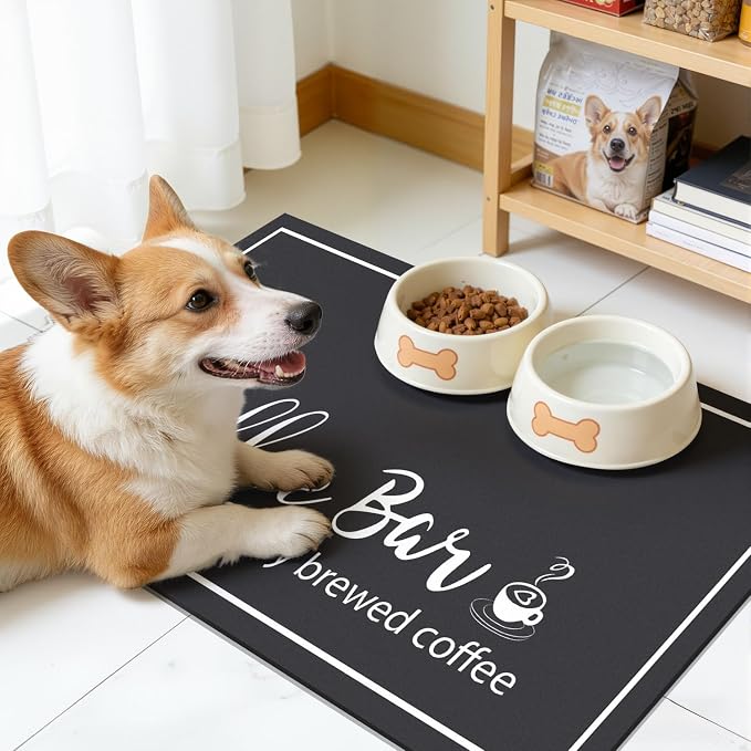 Findosom Dish Drying Mat, 16"x 24" Super Absorbent & Hide Stain Coffee Mat, Cuttable Drying Mat for Kitchen Counter, Coffee Bar Accessories, Under Dish Rack, Coffee Maker, Espresso Machine, Black