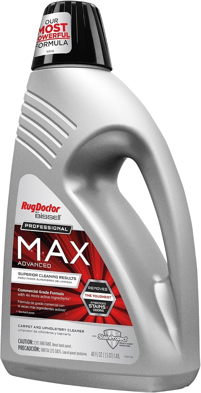 Rug Doctor by BISSELL Max Advanced Commercial Carpet Cleaner Solution 48 oz | Commercial Grade Carpet Shampoo. Removes the Toughest Embedded Stains and Odors and Protects Against Future Stains