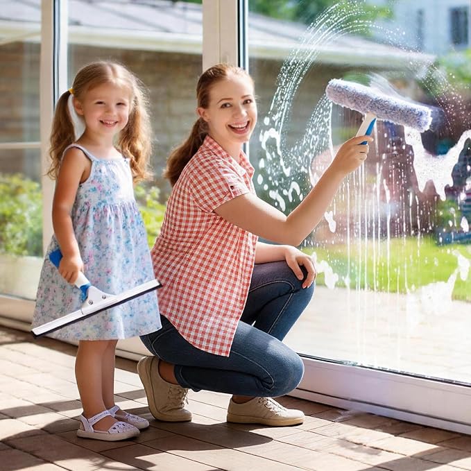 Mitclear Professional Window Cleaning Kit 14IN, Windows Cleaner Tool with Silicone Squeegee, Microfiber Scrubber & Cloth, Window Washing Equipment or Home Shower Glass Doors Car Windshield