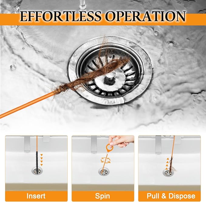 3pcs 50 Inch Drain Snake Hair Clog Remover Tool, Anti-Break Metal with Nylon Coating Sink Snake, for Bathroom Sink, Tub, Shower, Pipe Drain