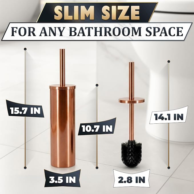 Bronze Toilet Brush and Holder Set - Upgrade Your Bathroom in Seconds - Rust Resistant Stainless Steel Toilet Bowl Brush and Holder with Replaceable Head, Removable Inner Bowl & Splash Guard Cover