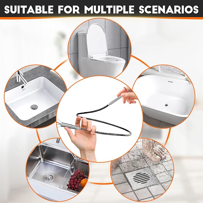 Flexible Grabber Claw (4 Claws), Drain Snake with Tweezers, Bendable Hose Grabber Reacher Tool, Retractable Drain Clog Remover Tool, Pickup Tool for Bath Tub, Toilet, Kitchen Sink & Sewer (24 inches)
