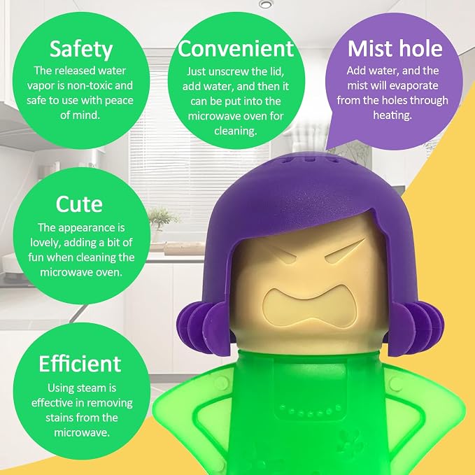 PARFINER Microwave Cleaner Angry Mama Easy Steam Cleans with Vinegar and Water for Home and Kitchens