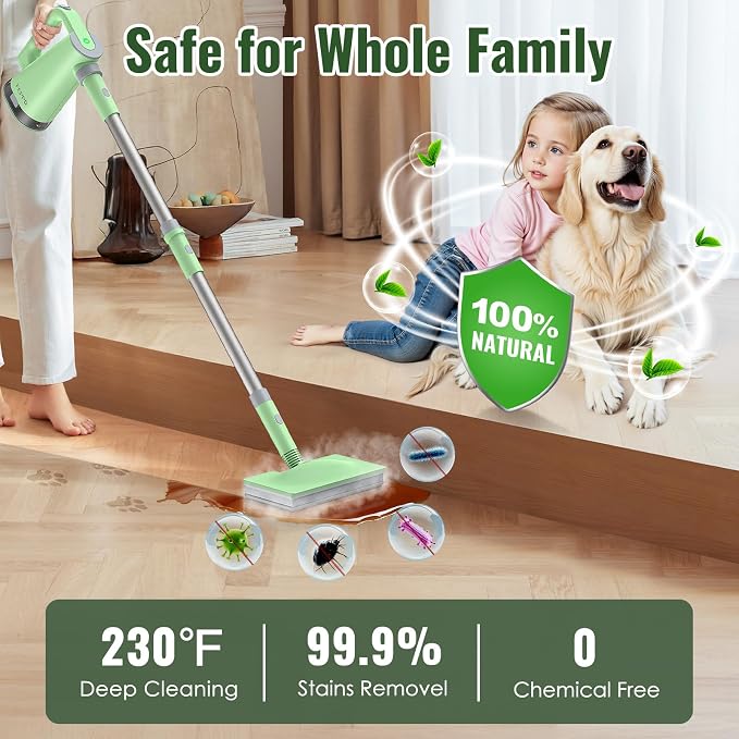 FEPPO Steam Mop & Detachable Handheld Steam Cleaner for Home and Floor Cleaning, 15s Heat-Up, 230°F Floor Steamer for Deep Cleaning with Multi-purpose Attachments Hardwood Floors, Tile,Grout,Furniture