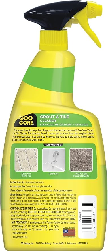 Goo Gone Grout & Tile Cleaner - 28 Ounce - Removes Tough Stains Dirt Caused By Mold Mildew Soap Scum and Hard Water Staining - Safe on Tile Ceramic Porcelain