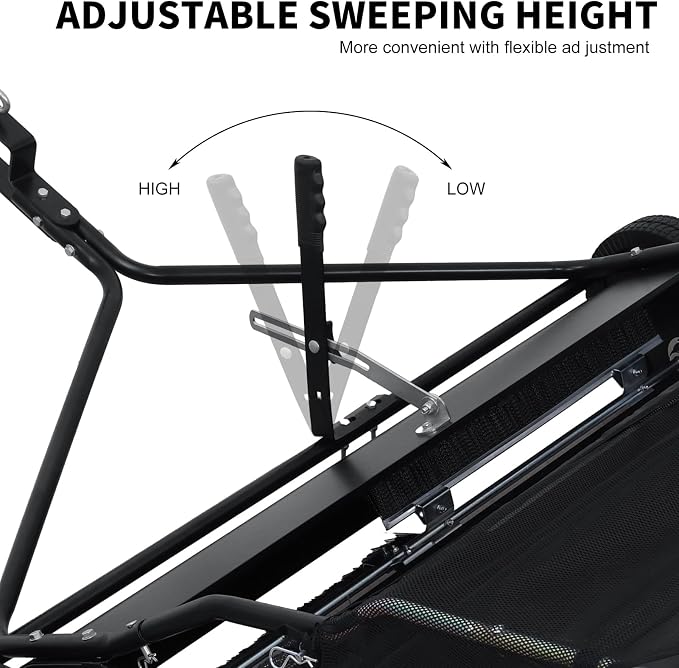 Grebest Tow Behind Lawn Sweeper for Tractors & Riding Mowers, 44" Wide, 25cu ft Large Capacity Leaf & Grass Sweeper with Adjustable Brush Height, Dump Rope, Rubber Wheels, Foldable Design