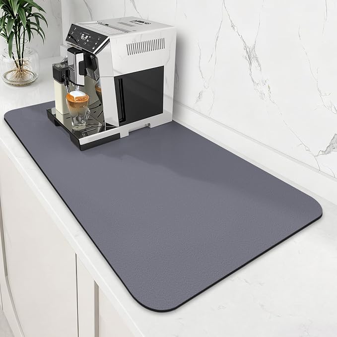 WISELIFE Coffee Mat Super Absorbent Dish Drying Mat Coffee Bar Accessories Match with Machine Large Drying Mats for Kitchen Counter 18" W x 32" L, Grey