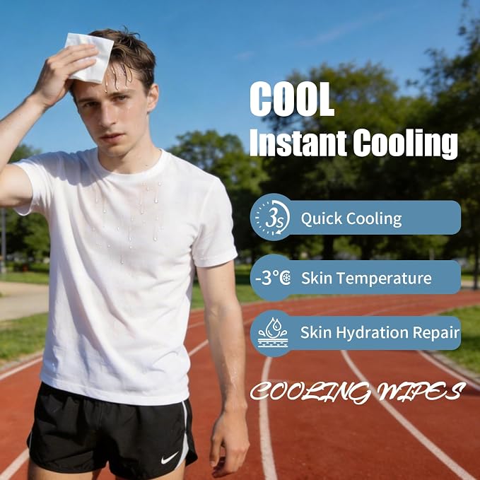 Cooling Face Body Wipes - 20 Packs of 10 (200 Wipes) - Disposable Individually Wrapped No-Rinse Cooling Towels, Extra-Thick Oversized Body Cleansing Wipes for Sports, Travel, Camping in Hot Weather