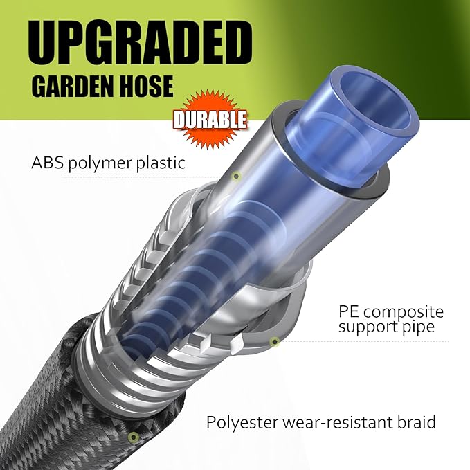 Relxitl Garden Hose, Flexible Water Hose, Ultra Lightweight Non-Expanding hose with 10 Function Sprayer, Leak proof, Pressure Resistant for Yard, Outdoor (Green, 25FT)