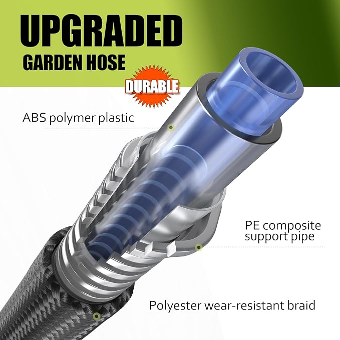 Relxitl Garden Hose, Flexible Water Hose, Ultra Lightweight Non-Expanding hose with 10 Function Sprayer, Leak proof, Pressure Resistant for Yard, Outdoor (Black, 50FT)
