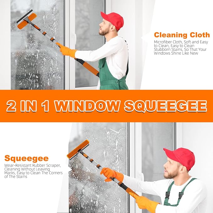 SISUPASSIE 20FT Reach High Ceiling Duster Kit, Window Cleaning kit with 3-12FT Extension Pole, Fan Duster for Ceiling Fan Blades, Microfiber Feather Duster, Window Squeegee, Bucket and Cobweb Duster