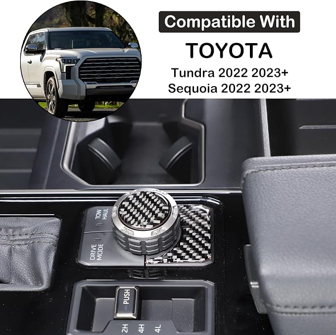 Aunginsy Drive Control Mode Trim Sticker Compatible with Tundra/Sequoia 2022-2025 Center Console Multimedia Control Knob Switch Button Cover Sound Volume Knob Decoration Carbon Fiber Accessories