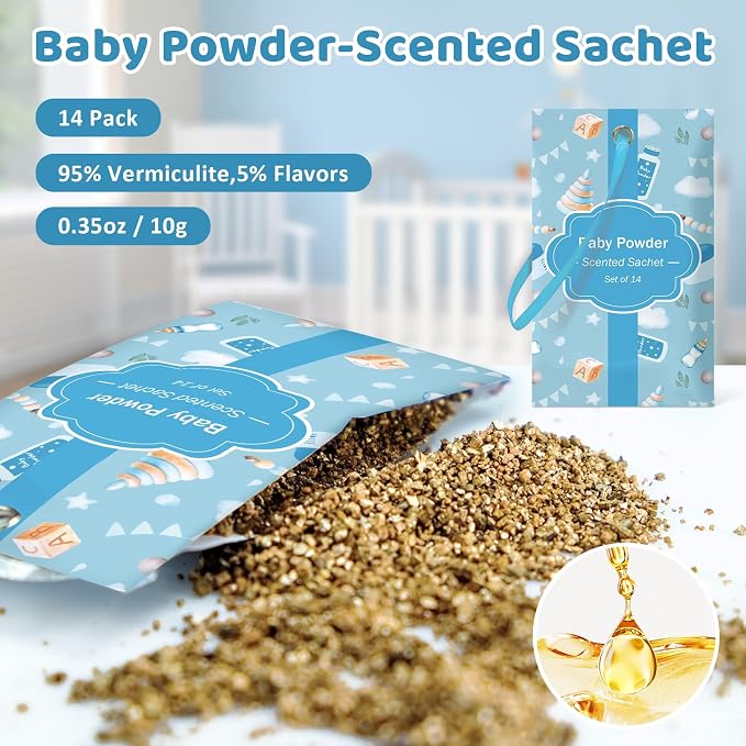 SCENTORINI Scented Sachets for Drawer and Closet, Baby Powder Scent 14 Pack | Long-Lasting Sachets Bags Gift Set, Closet Freshener Sachets, Wardrobe Freshener for Drawers, Closets, Handbags, Suitcases