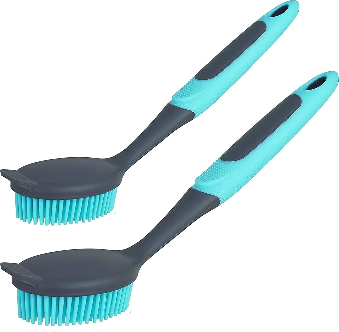 2-Pack Dish Brush with Handle, Kitchen Dish Scrubber Soft Dishwashing Brush for Cleaning Pots, Pan, Sink