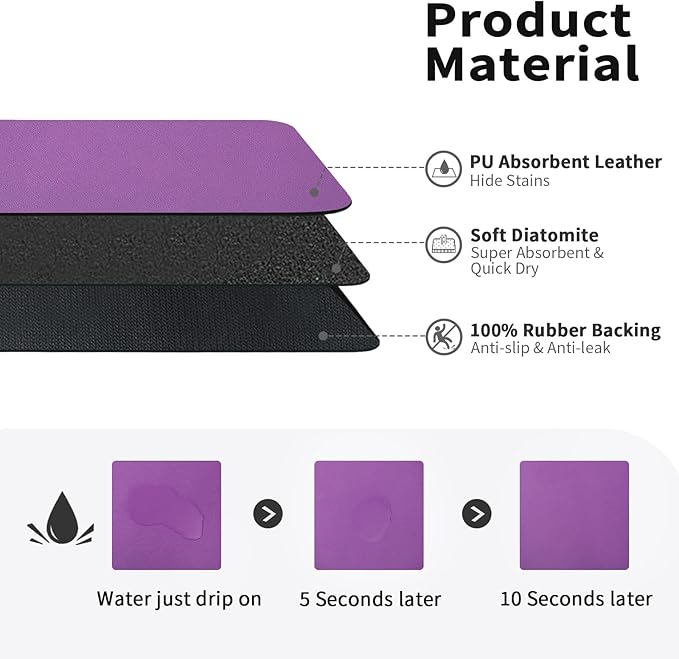 HotLive Dish Drying Mat for Kitchen Counter, Heat Resistant Drainer Mats with Non-slip Rubber Backed, Hide Stain Kitchen Super Absorbent Draining Mat, Easy to Clean Dish Rack Pad, Purple 16"x20"