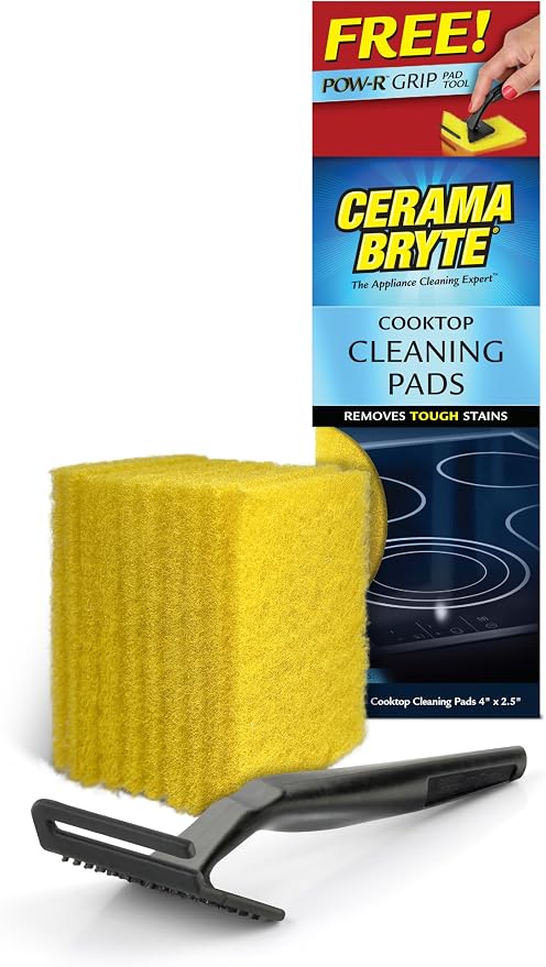 Cerama Bryte Cooktop Cleaning Pads, 10 Pack with Pow-R Grip Tool