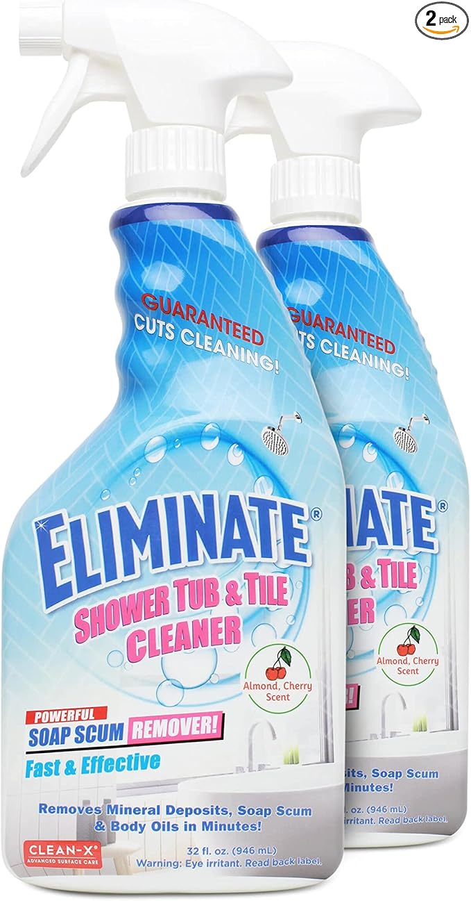 Clean-X Eliminate Shower Tub & Tile Cleaner- 32 fl oz. - Shower Cleaner. Powerful Cleaner removes soap scum and hard water minerals by UNELKO Invisible Shield (2 Pack)