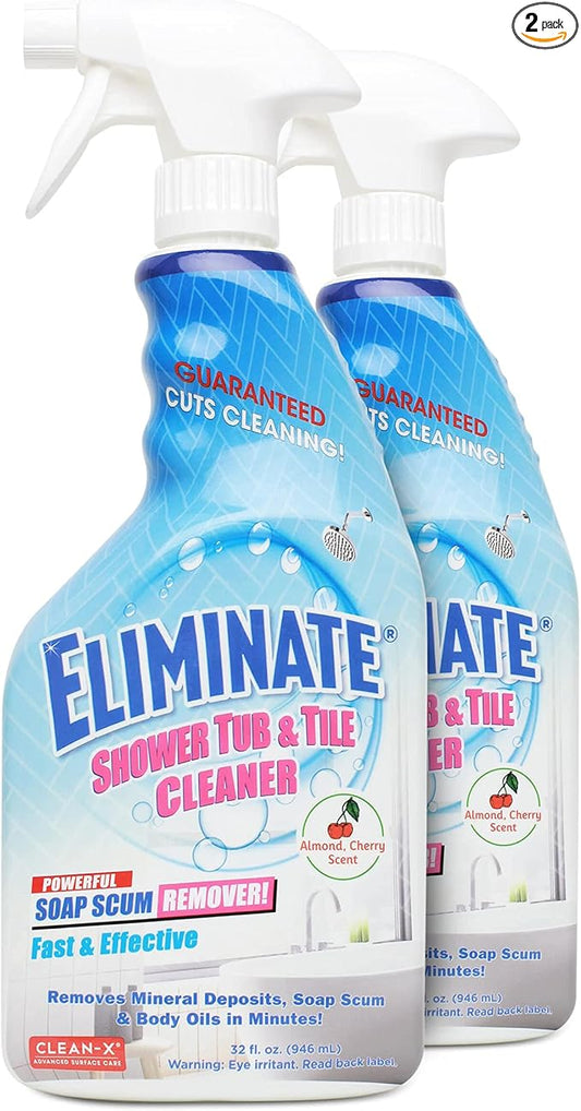 Clean-X Eliminate Shower Tub & Tile Cleaner- 32 fl oz. - Shower Cleaner. Powerful Cleaner removes soap scum and hard water minerals by UNELKO Invisible Shield (2 Pack)