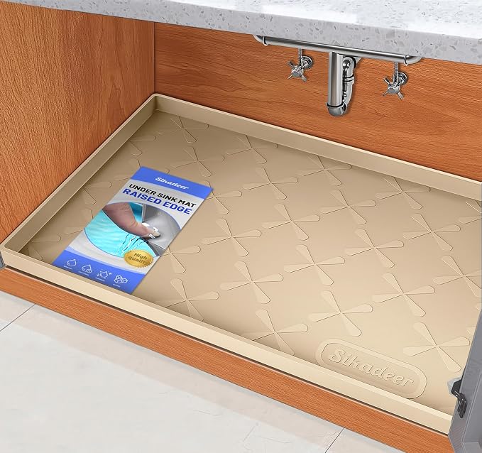SIKADEER 37" x 22" Under Sink Mat Waterproof, Silicone Mat Kitchen Drawer Shelf and Cabinet Liner, Sink Protector for Kitchen Organizers and Storage, Boot Tray Pet Food Mats