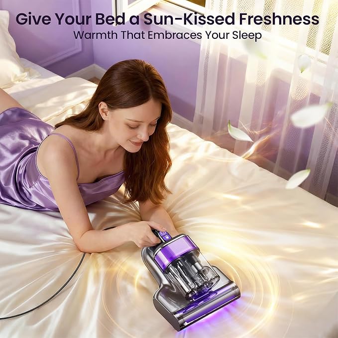 Maircle Mattress Vacuum Cleaner with UV Light, Bed Vacuum with Dust Detection, 16KPa Handheld Vacuum with LED Display, 40,000 Beats/Min Tapping, 150°F Heat, HEPA Filter for Bed, Couch