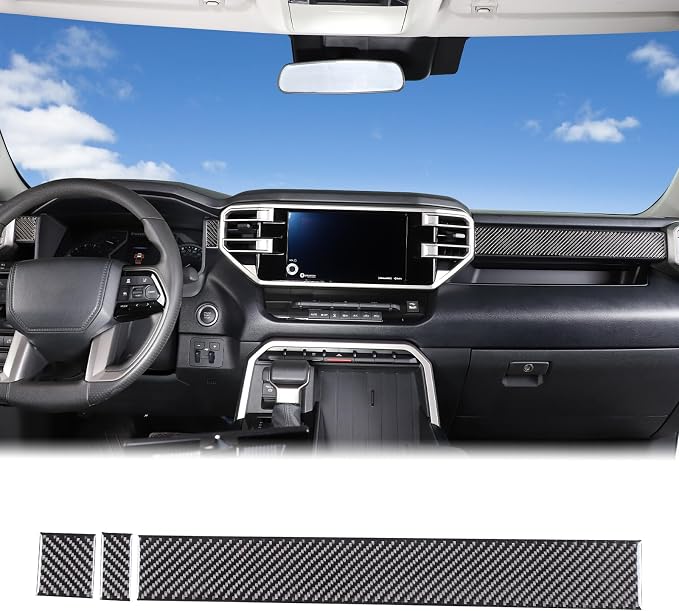 Carbon Fiber Center Control Panel Dashboard Strips Trim Sticker Fit Toyot@a Tundra/Sequoia 2022-2024 Center Console Molding Panel Cover Dashboard Central Control Strip Interior Decorative Accessories