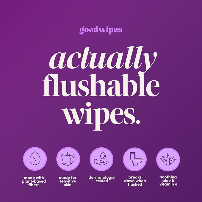 goodwipes Flushable Wipes for Women - Lavender Individually Wrapped Travel Butt Wipes To Go, Mini Purse & Festival Essentials for Adults, pH Balanced for Feminine Hygiene, 32 Count (1 Pack)