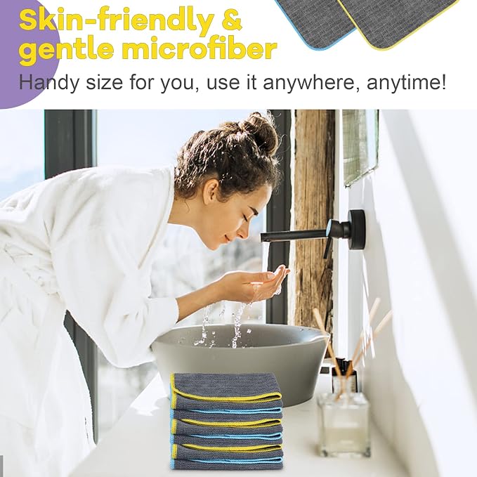 Airlab Glass Polishing Streak Free Miracle Cleaning Cloth, Grey-Yellow Blue | Lint Free Microfiber Cleaning Rags for Glasses Kitchen Dish Mirrors Easy Clean, 12 x 12 Inches, Pack of 6