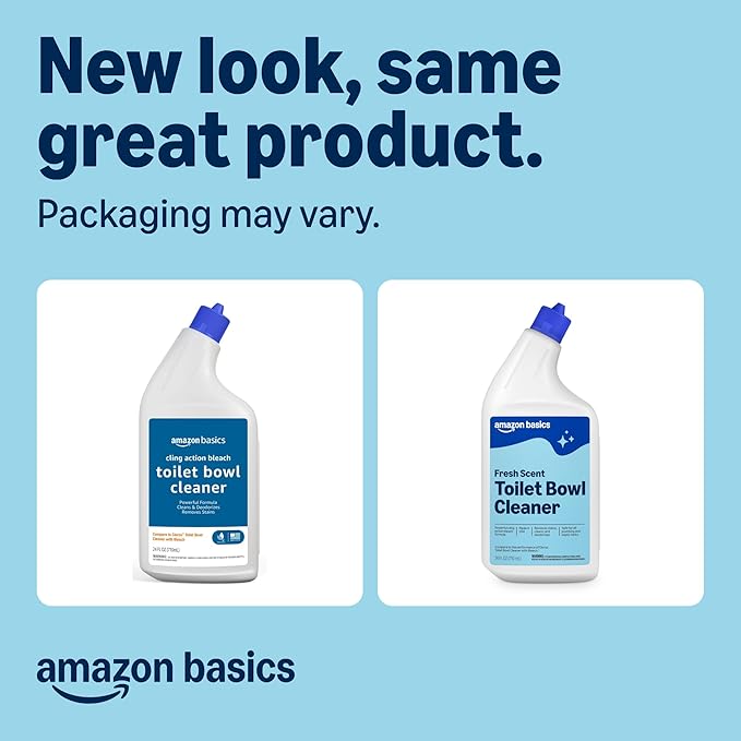 Amazon Basics Toilet Bowl Cleaner with Cling Action Formula, Bleach, Fresh Scent, 24 Fl Oz, Pack of 1, Packaging May Vary