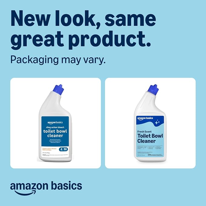 Amazon Basics Toilet Bowl Cleaner with Cling Action Formula, Bleach, Fresh Scent, 24 Fl Oz, Pack of 2, Packaging May Vary