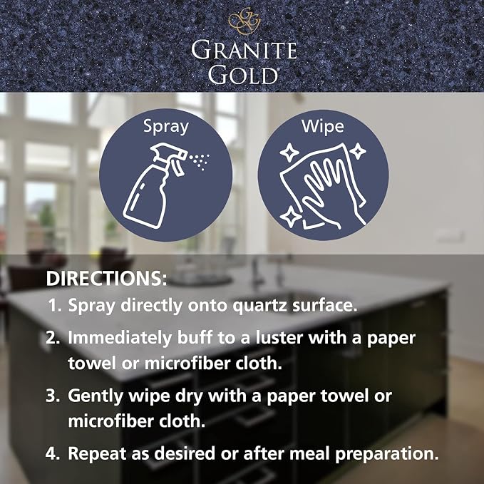 Granite Gold Quartz Clean & Shine Streak-Free Cleaner, Deeps Cleans and Polishes Quartz and Natural Stone Surfaces Including Silestone, LG, and More, 24 Fl Oz