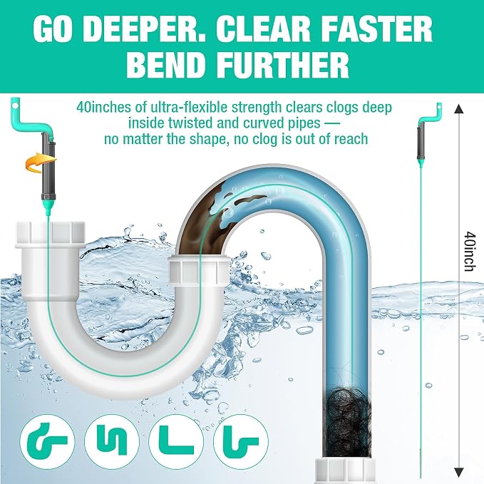 Bathroom Drain Hair Remover Tool with Rotating Handle, Reinforced Steel Core Drain Snake Cleaner for Shower, Bathtub and Bathroom Sink, Flexible Hair Clog Removal Tool for Narrow Drains(6PCS)