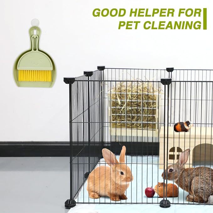 RYPET Pet Cage Cleaning Tool-Small Broom and Dustpan Set, Mini Dustpan and Whisk Brush Set for Guinea Pig Chinchilla Hamster Ferret Hedgehog Rabbit Reptile, Cage Cleaner for Small Animal Waste Green