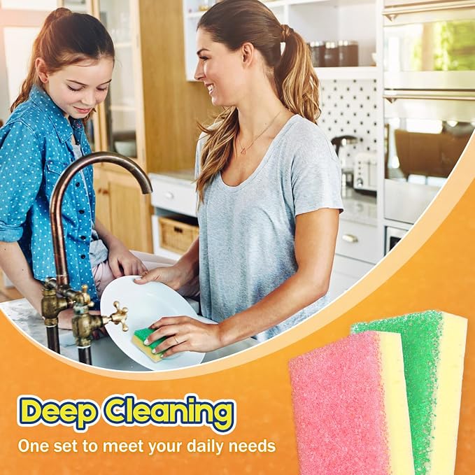 LAUNDRYLUX Scrub Sponge, Dual-Sided Temperature-Responsive Scrubber - Non-Scratch - Multipurpose Dish Sponges for Kitchens, Bathrooms, and Outdoor Use - 12 Pack