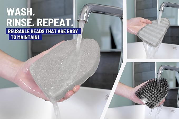 Moku Home Shower Scrubber 3 in 1 Extendable Long Handle 58" Cleaning Brush | Non-Scratch Bathroom Scrubber for Tub, Tile, Shower, Kitchen, Toilet, Sink, Wall & Floor; Telescopic Shower Cleaning Brush