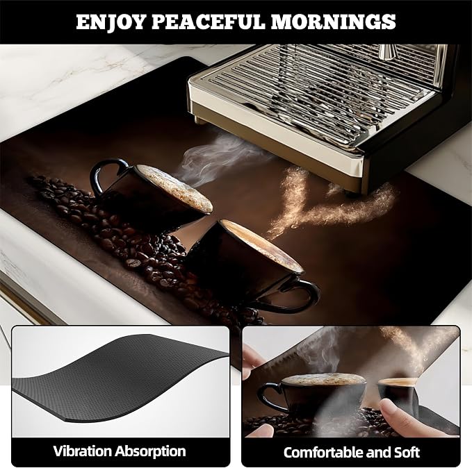 Dish Drying Mat Large Coffee Mat Absorbent Drying Mat for Kitchen Counter Coffee Bar Accessories 32"x 17", Latte Cups 5