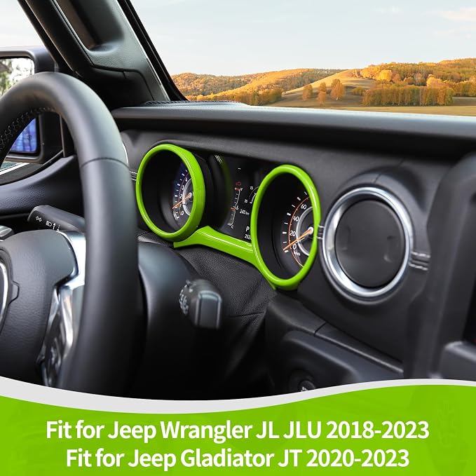 RT-TCZ for Jeep JL Dashboard Instrument Panel Gauges Trim Ring Cover for Jeep Wrangler JL JLU Gladiator JT 2018-2023 Green Interior Accessories 3pcs