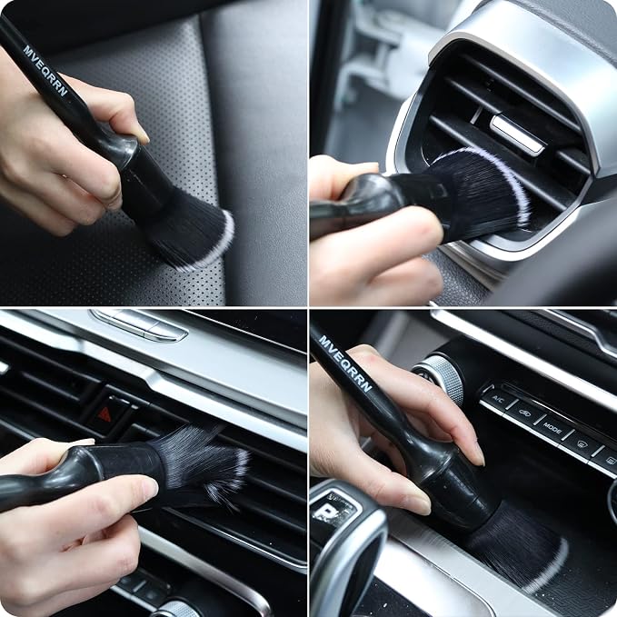 MVEQRRN 6 Pcs Car Detailing Brush Set, Boars Hair & Soft Cleaning Brushes | No Scratch,Detailing Brush for Air Vent,Leather Seat,Detail Brushes Car Detailing for Interior Exterior