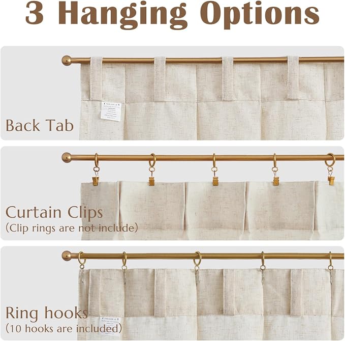 jinchan Pinch Pleated Linen Back Tab Tier Curtains,26x24,4 Panels,Natural | Light filtering,rod pocket,small window treatment,cafe curtains,machine washable,farmhouse,kitchen,bathrooms,laundry