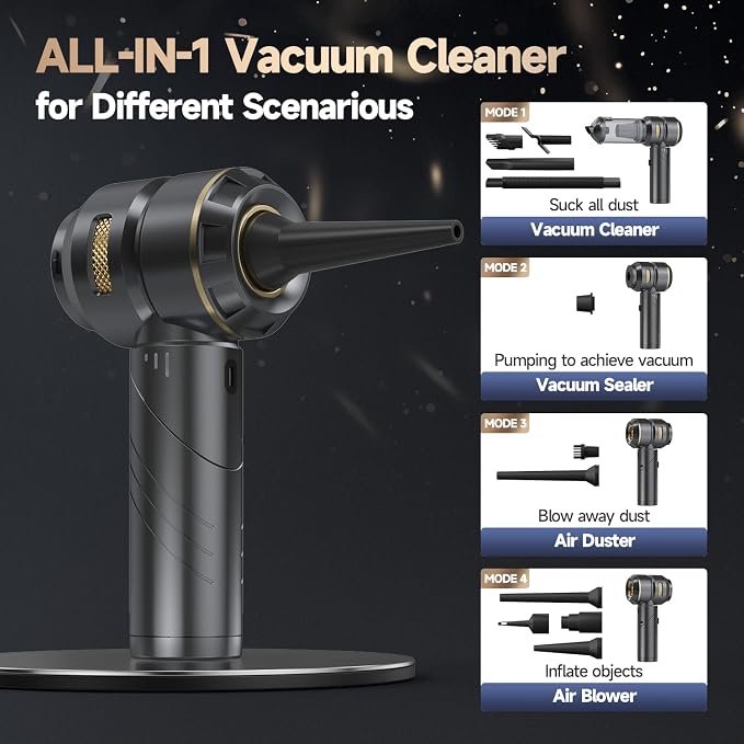 Car Vacuum Portable Cordless, Foldable Handheld Vacuum with Brushless Motor, 22000PA High Power Mini Hand Vacuum Cleaner & Air Blower & Duster & Pump for Home, Pet, Office