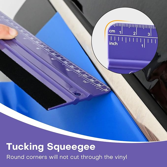 NEWISHTOOL 2 PCS Felt Squeegee for Vinyl, Purple Ruler Scraper, Two-Length | Vinyl Wrapping and Measuring, Carbon Fiber Car Wrap Application Tool, Window Tint PPF Installation Wallpaper Smoothing Tools