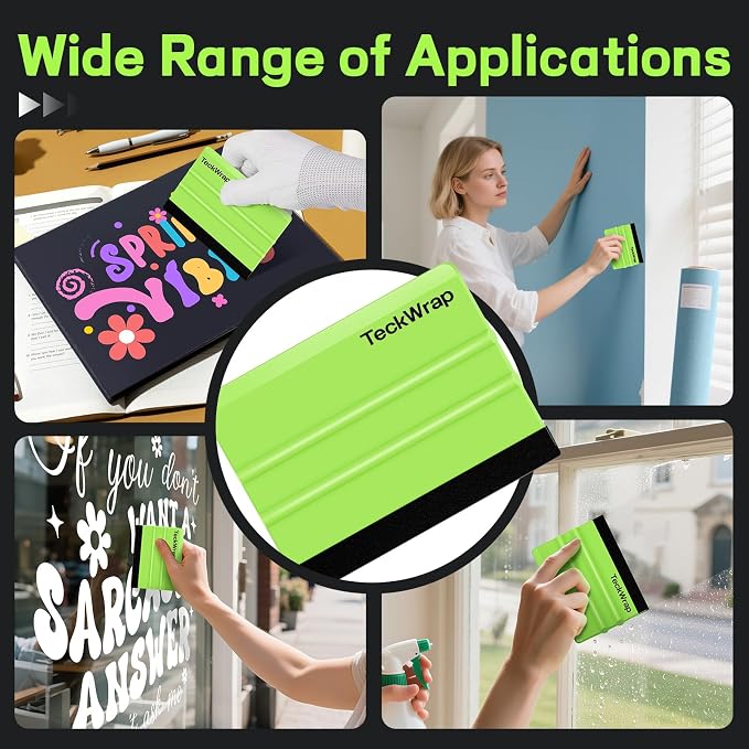 TECKWRAP 2 PCS Professional Felt Squeegee for Vinyl, No Scratch - Green | Scratch Resistant Squeegee for Decals, Inkjet Vinyl, Laminate & Wallpaper DIY Projects